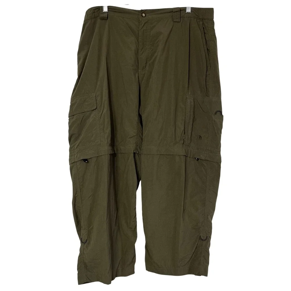 The North Face Convertible Cargo Pants Mens‎ XXL Green Nylon Hiking Zip Off
